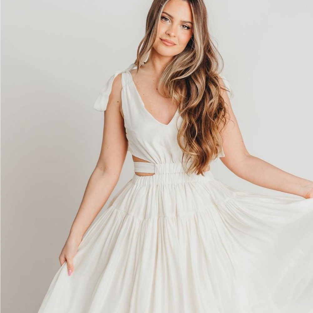 Women's Cream Maxi Dress with Tie-Strap Shoulders